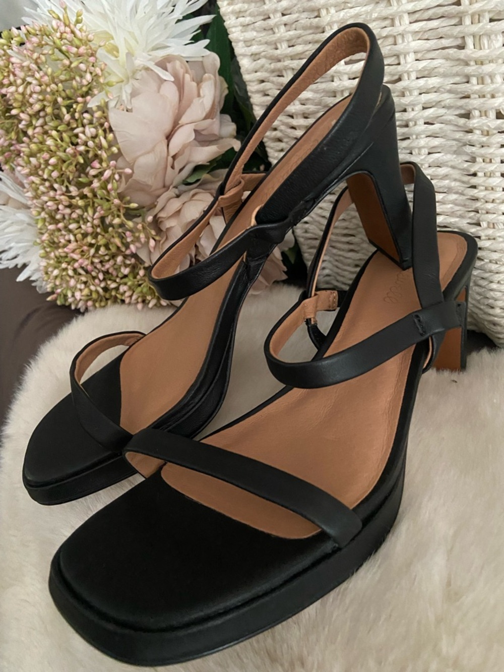 Madewell Black Leather Cherelle Slingback Heeled Sandal